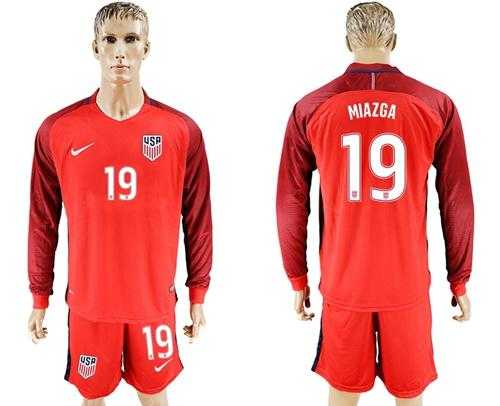 USA #19 Miazga Away Long Sleeves Soccer Country Jersey