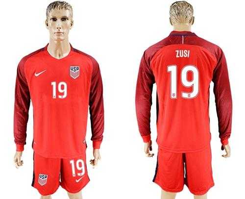 USA #19 Zusi Away Long Sleeves Soccer Country Jersey