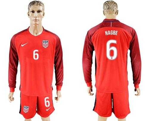 USA #6 Nagbe Away Long Sleeves Soccer Country Jersey