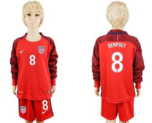 USA #8 Dempsey Away Long Sleeves Kid Soccer Country Jersey