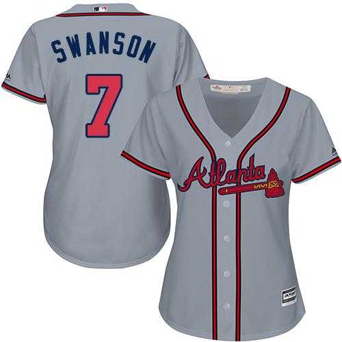 Women's Atlanta Braves #7 Dansby Swanson Grey Road Stitched MLB Jersey