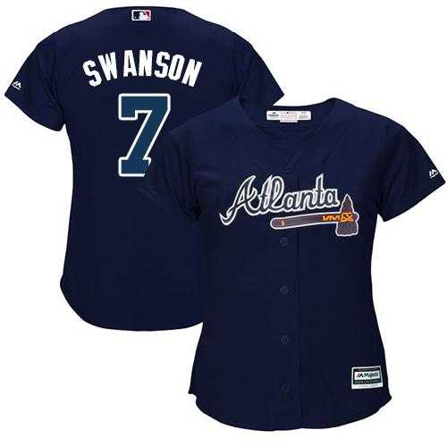 Women's Atlanta Braves #7 Dansby Swanson Navy Blue Alternate Stitched MLB Jersey