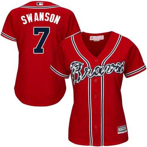 Women's Atlanta Braves #7 Dansby Swanson Red Alternate Stitched MLB Jersey