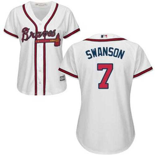 Women's Atlanta Braves #7 Dansby Swanson White Home Stitched MLB Jersey