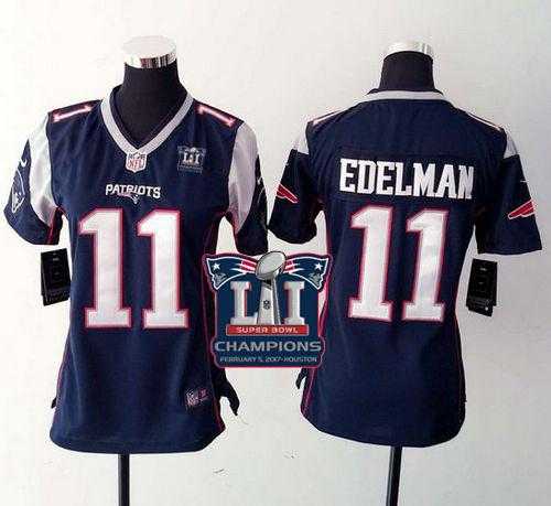 Women's Nike New England Patriots #11 Julian Edelman Navy Blue Team Color Super Bowl LI Champions Stitched NFL New Elite Jersey