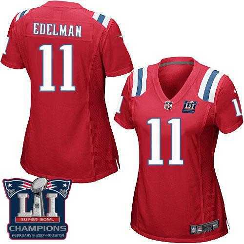 Women's Nike New England Patriots #11 Julian Edelman Red Alternate Super Bowl LI Champions Stitched NFL Elite Jersey