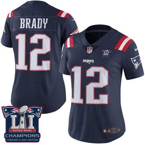 Women's Nike New England Patriots #12 Tom Brady Navy Blue Super Bowl LI Champions Stitched NFL Limited Rush Jersey