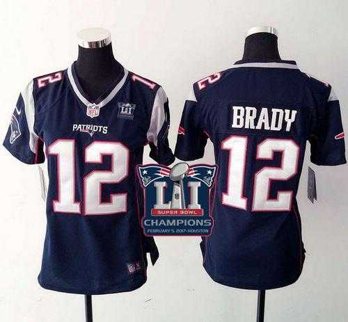 Women's Nike New England Patriots #12 Tom Brady Navy Blue Team Color Super Bowl LI Champions Stitched NFL New Elite Jersey