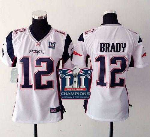 Women's Nike New England Patriots #12 Tom Brady White Super Bowl LI Champions Stitched NFL New Elite Jersey