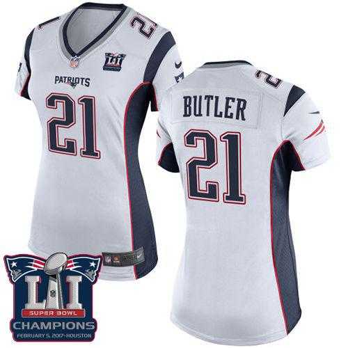 Women's Nike New England Patriots #21 Malcolm Butler White Super Bowl LI Champions Stitched NFL New Elite Jersey