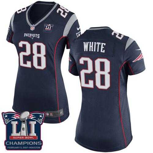 Women's Nike New England Patriots #28 James White Navy Blue Team Color Super Bowl LI Champions Stitched NFL New Elite Jersey