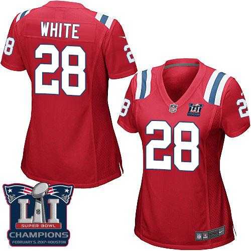 Women's Nike New England Patriots #28 James White Red Alternate Super Bowl LI Champions Stitched NFL Elite Jersey