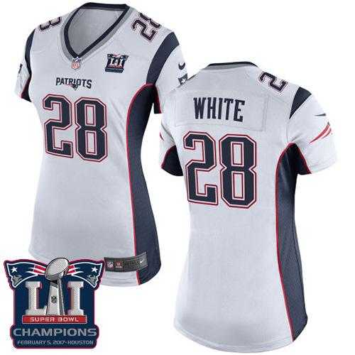 Women's Nike New England Patriots #28 James White White Super Bowl LI Champions Stitched NFL New Elite Jersey