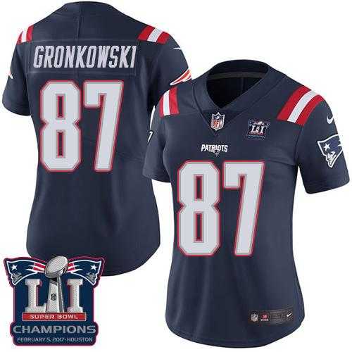 Women's Nike New England Patriots #87 Rob Gronkowski Navy Blue Super Bowl LI Champions Stitched NFL Limited Rush Jersey