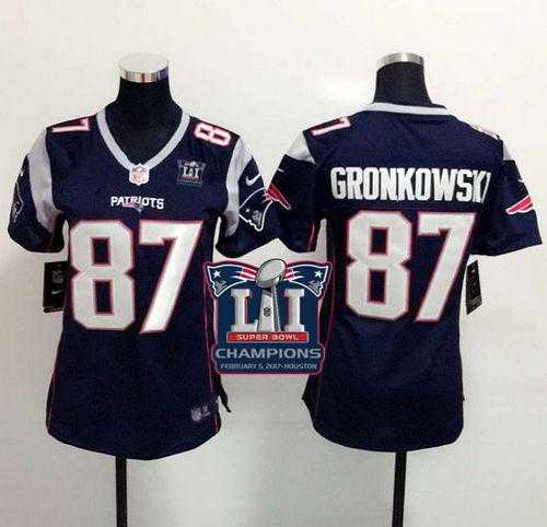Women's Nike New England Patriots #87 Rob Gronkowski Navy Blue Team Color Super Bowl LI Champions Stitched NFL New Elite Jersey