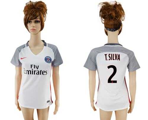 Women's Paris Saint-Germain #2 T.Silva Sec Away Soccer Club Jersey
