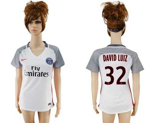 Women's Paris Saint-Germain #32 David Luiz Sec Away Soccer Club Jersey