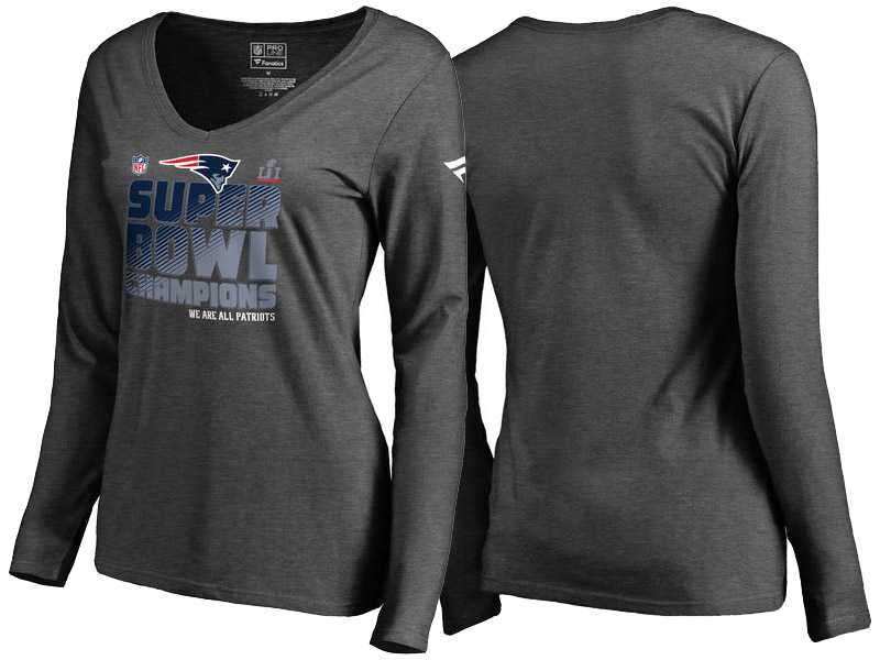 Women's Super Bowl LI Champions New England Patriots Gray Trophy Collection Locker Room V-Neck Long Sleeve T-Shirt