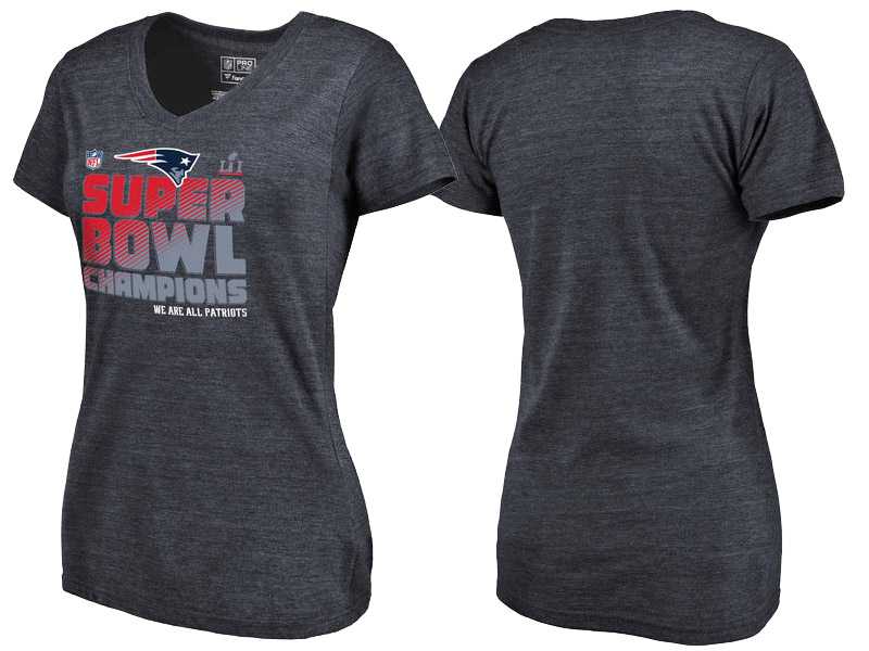 Women's Super Bowl LI Champions New England Patriots Navy Trophy Collection Alternate Tri-Blend V-Neck T-Shirt