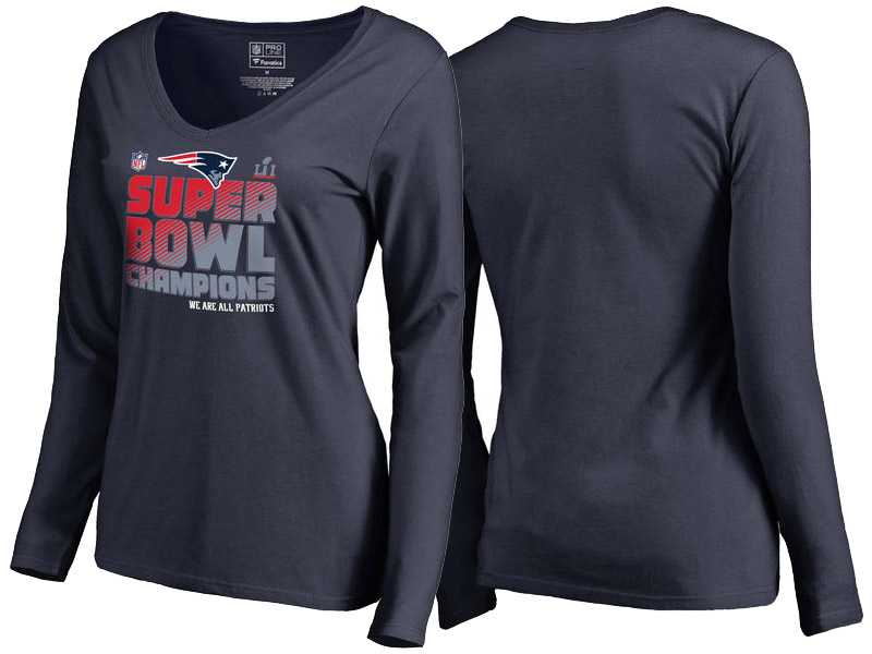 Women's Super Bowl LI Champions New England Patriots Navy Trophy Collection Locker Room Alternate V-Neck Long Sleeve T-Shirt