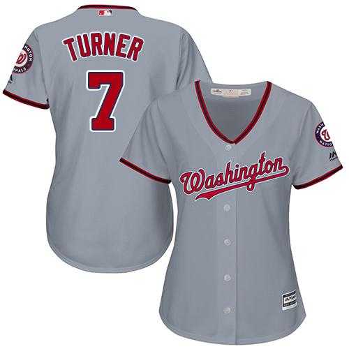 Women's Washington Nationals #7 Trea Turner Grey Road Stitched MLB Jersey