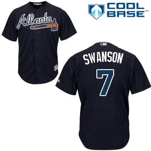 Youth Atlanta Braves #7 Dansby Swanson Navy Blue Cool Base Stitched MLB Jersey
