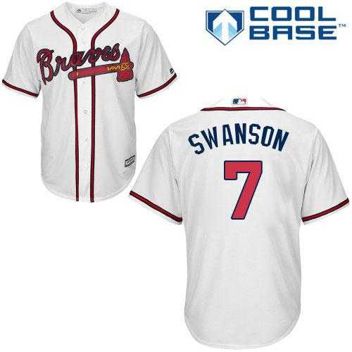 Youth Atlanta Braves #7 Dansby Swanson White Cool Base Stitched MLB Jersey