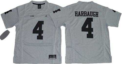 Youth Michigan Wolverines #4 Jim Harbaugh Gridiron Gray II Jordan Brand Stitched NCAA Jersey