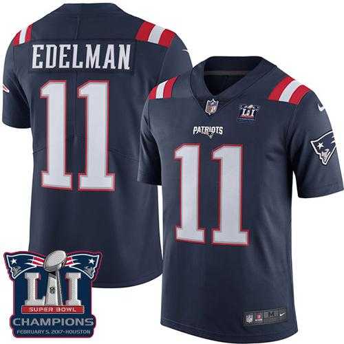 Youth Nike New England Patriots #11 Julian Edelman Navy Blue Super Bowl LI Champions Stitched NFL Limited Rush Jersey