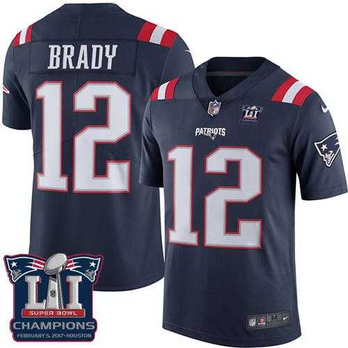 Youth Nike New England Patriots #12 Tom Brady Navy Blue Super Bowl LI Champions Stitched NFL Limited Rush Jersey