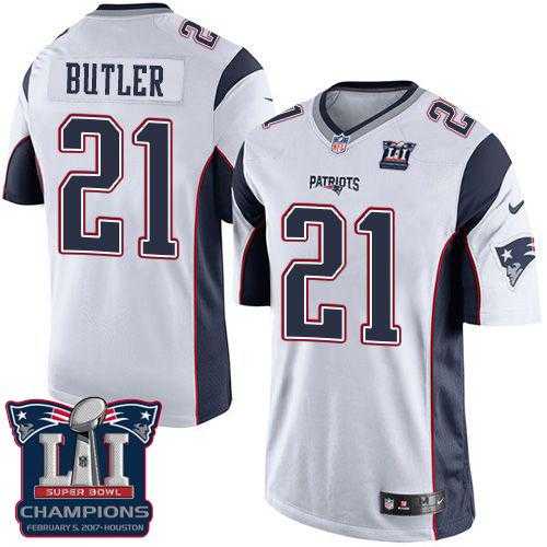 Youth Nike New England Patriots #21 Malcolm Butler White Super Bowl LI Champions Stitched NFL New Elite Jersey
