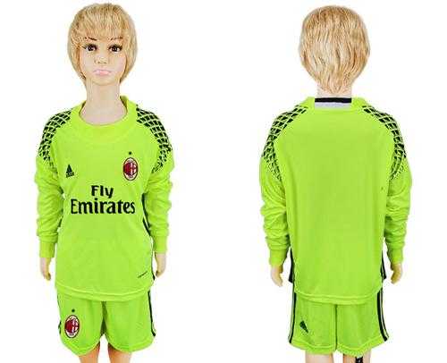 AC Milan Blank Shiny Green Long Sleeves Kid Soccer Club Jersey