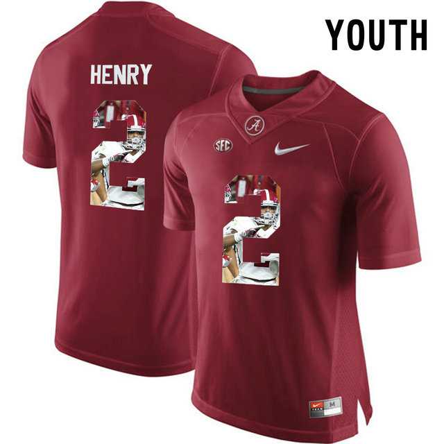 Alabama Crimson Tide #2 Derrick Henry Red With Portrait Print Youth College Football Jersey