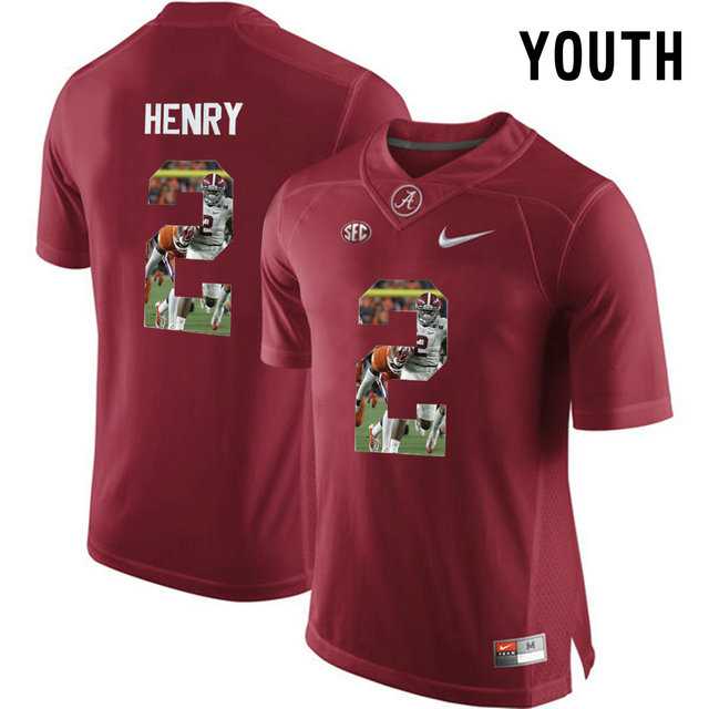 Alabama Crimson Tide #2 Derrick Henry Red With Portrait Print Youth College Football Jersey3