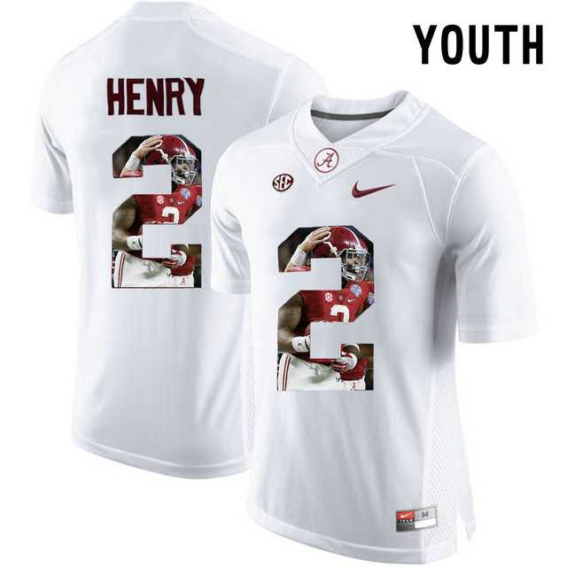 Alabama Crimson Tide #2 Derrick Henry White With Portrait Print Youth College Football Jersey