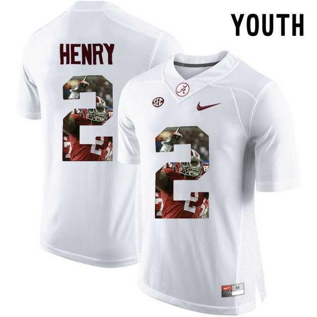 Alabama Crimson Tide #2 Derrick Henry White With Portrait Print Youth College Football Jersey2