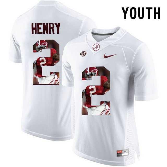 Alabama Crimson Tide #2 Derrick Henry White With Portrait Print Youth College Football Jersey3
