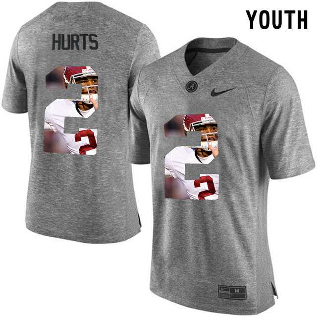 Alabama Crimson Tide #2 Jalen Hurts Gray With Portrait Print Youth College Football Jersey2