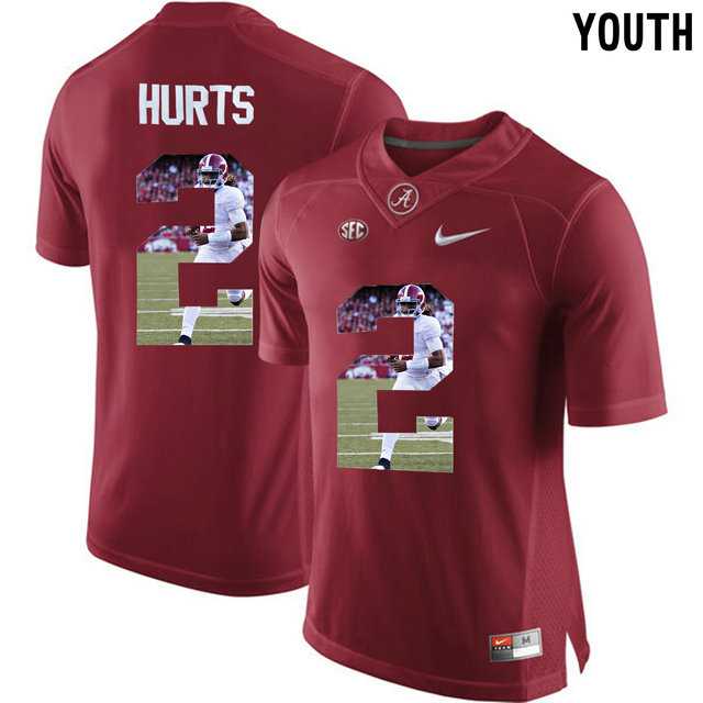 Alabama Crimson Tide #2 Jalen Hurts Red With Portrait Print Youth College Football Jersey