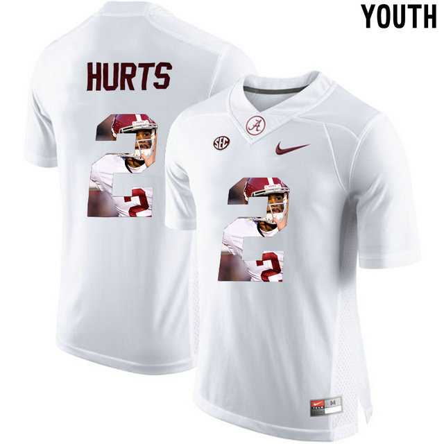 Alabama Crimson Tide #2 Jalen Hurts White With Portrait Print Youth College Football Jersey