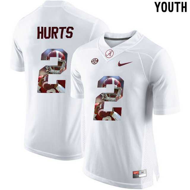 Alabama Crimson Tide #2 Jalen Hurts White With Portrait Print Youth College Football Jersey3