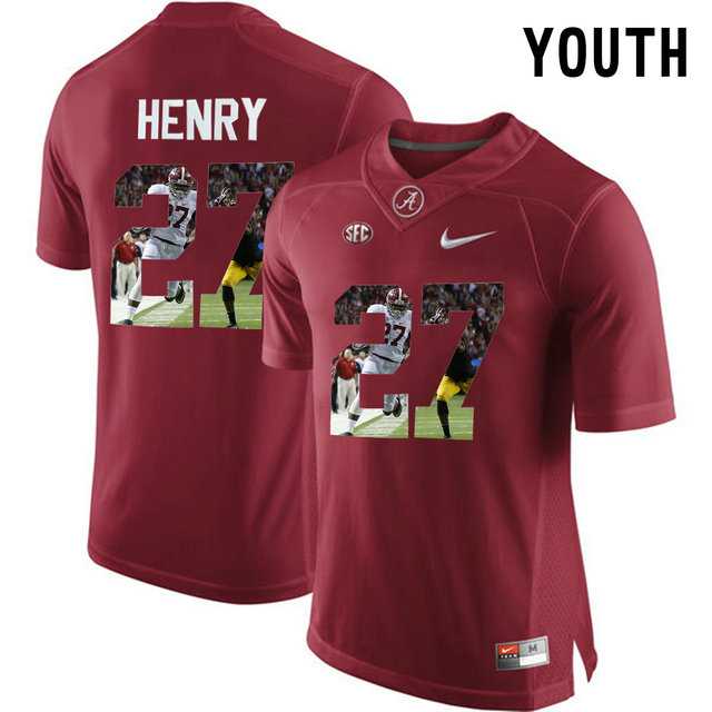Alabama Crimson Tide #27 Antonio Henry Red With Portrait Print Youth College Football Jersey