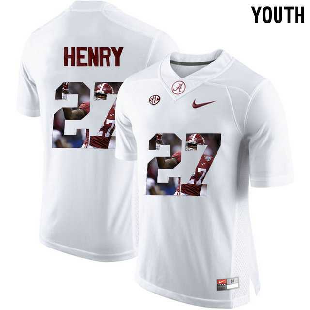 Alabama Crimson Tide #27 Antonio Henry White With Portrait Print Youth College Football Jersey2