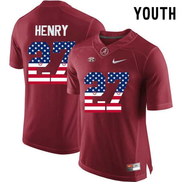 Alabama Crimson Tide #27 Derrick Henry Red USA Flag Youth College Limited Jersey