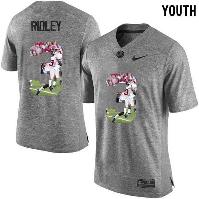 Alabama Crimson Tide #3 Calvin Ridley Gray With Portrait Print Youth College Football Jersey