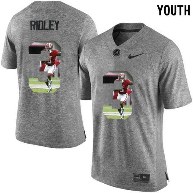 Alabama Crimson Tide #3 Calvin Ridley Gray With Portrait Print Youth College Football Jersey2