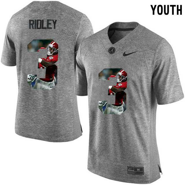 Alabama Crimson Tide #3 Calvin Ridley Gray With Portrait Print Youth College Football Jersey3