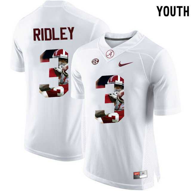 Alabama Crimson Tide #3 Calvin Ridley White With Portrait Print Youth College Football Jersey2