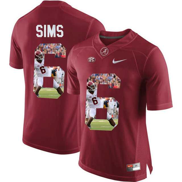 Alabama Crimson Tide #6 Blake Sims Red With Portrait Print College Football Jersey