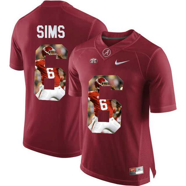 Alabama Crimson Tide #6 Blake Sims Red With Portrait Print College Football Jersey3